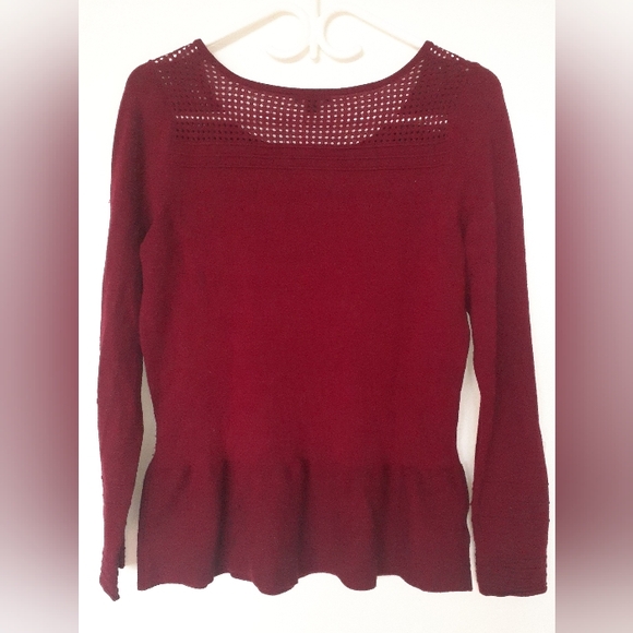 Ann Taylor burgundy peplum sweater - Picture 2 of 16